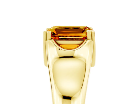 Yellow gold Emerald Cut Citrine Solitaire Ring with Wide Band and Prong Setting_5