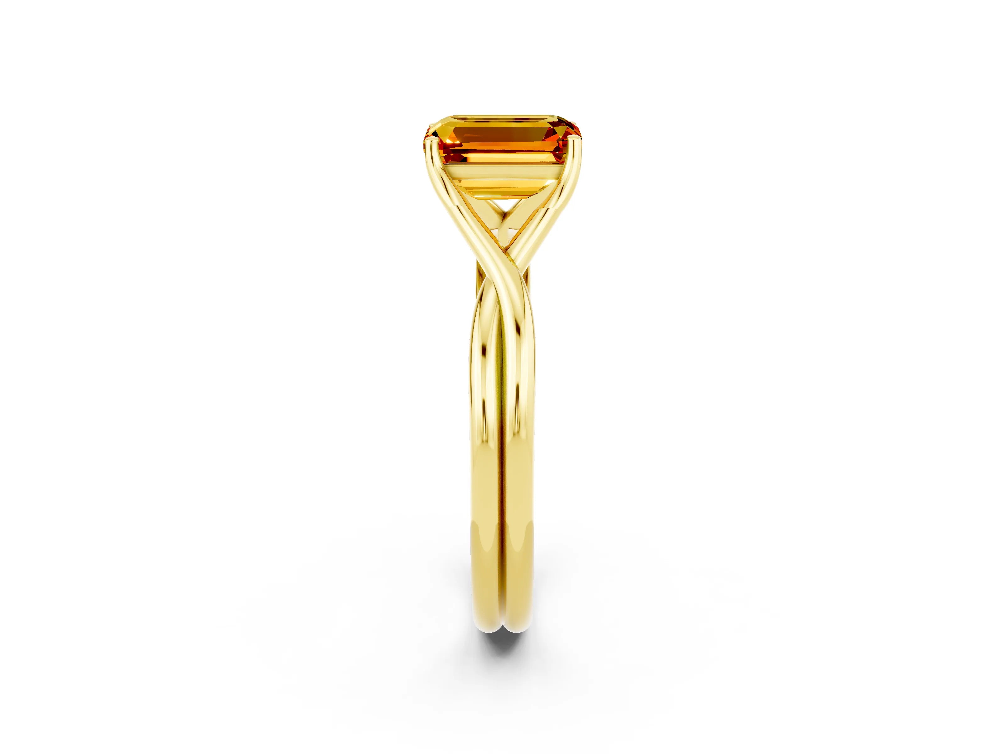 Yellow gold Emerald Cut Citrine Solitaire Twist Band Prong Setting Ring_38