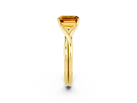Yellow gold Emerald Cut Citrine Solitaire Twist Band Prong Setting Ring_38