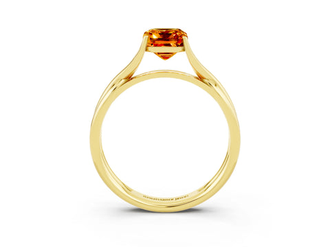 Yellow gold Emerald Cut Citrine Solitaire Twist Band Prong Setting Ring_39