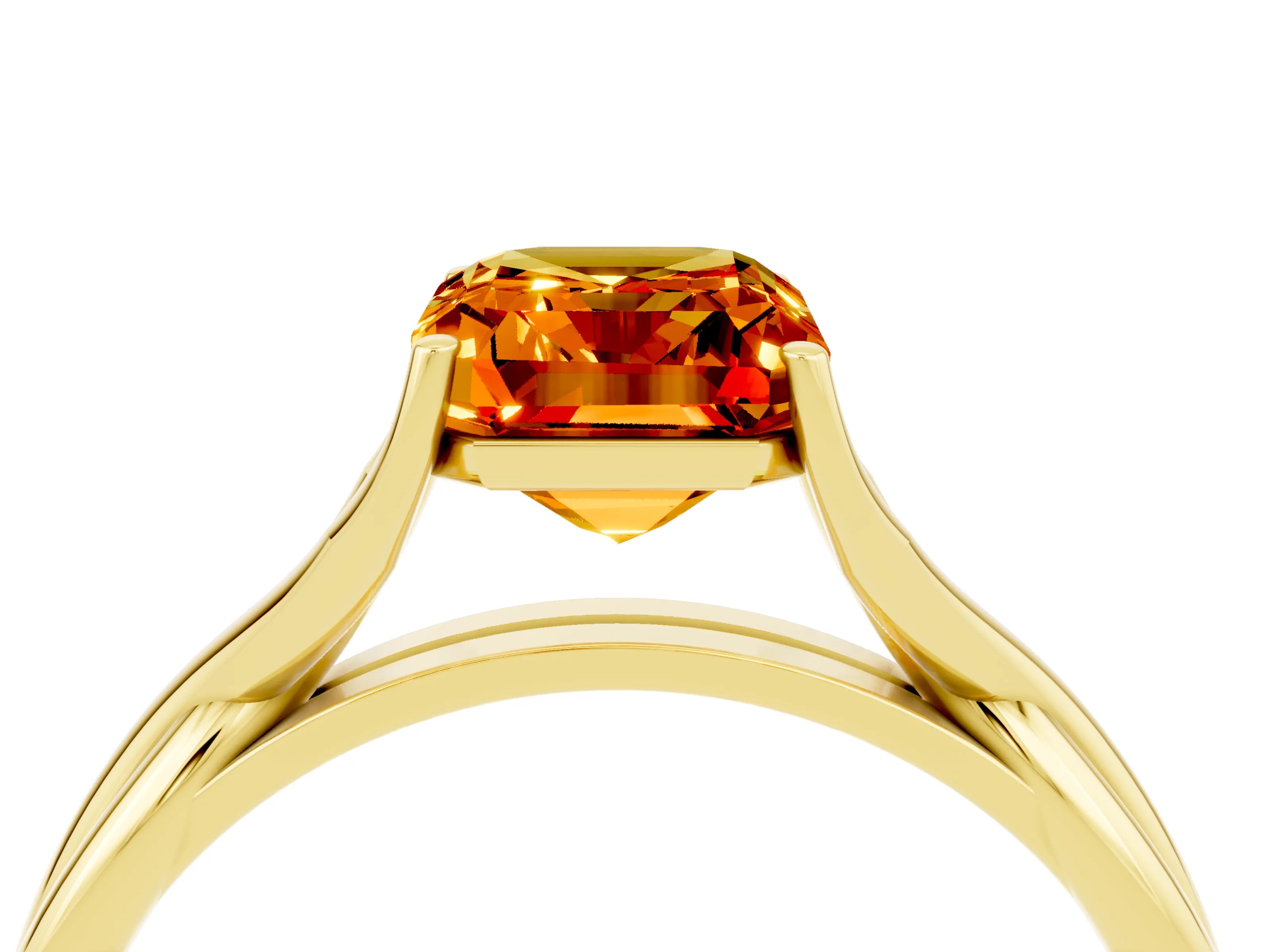 Yellow gold Emerald Cut Citrine Solitaire Twist Band Prong Setting Ring_40