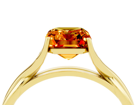 Yellow gold Emerald Cut Citrine Solitaire Twist Band Prong Setting Ring_40