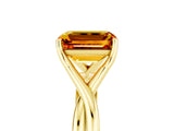 Yellow gold Emerald Cut Citrine Solitaire Twist Band Prong Setting Ring_41