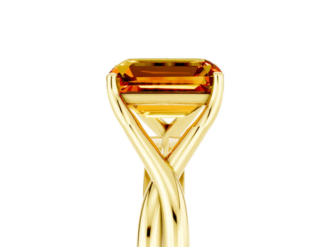 Yellow gold Emerald Cut Citrine Solitaire Twist Band Prong Setting Ring_41