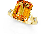 Yellow gold Emerald Cut Citrine Solitaire Twisted Band with Round  Accents and Prong Setting_13