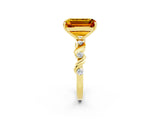 Yellow gold Emerald Cut Citrine Solitaire Twisted Band with Round  Accents and Prong Setting_14