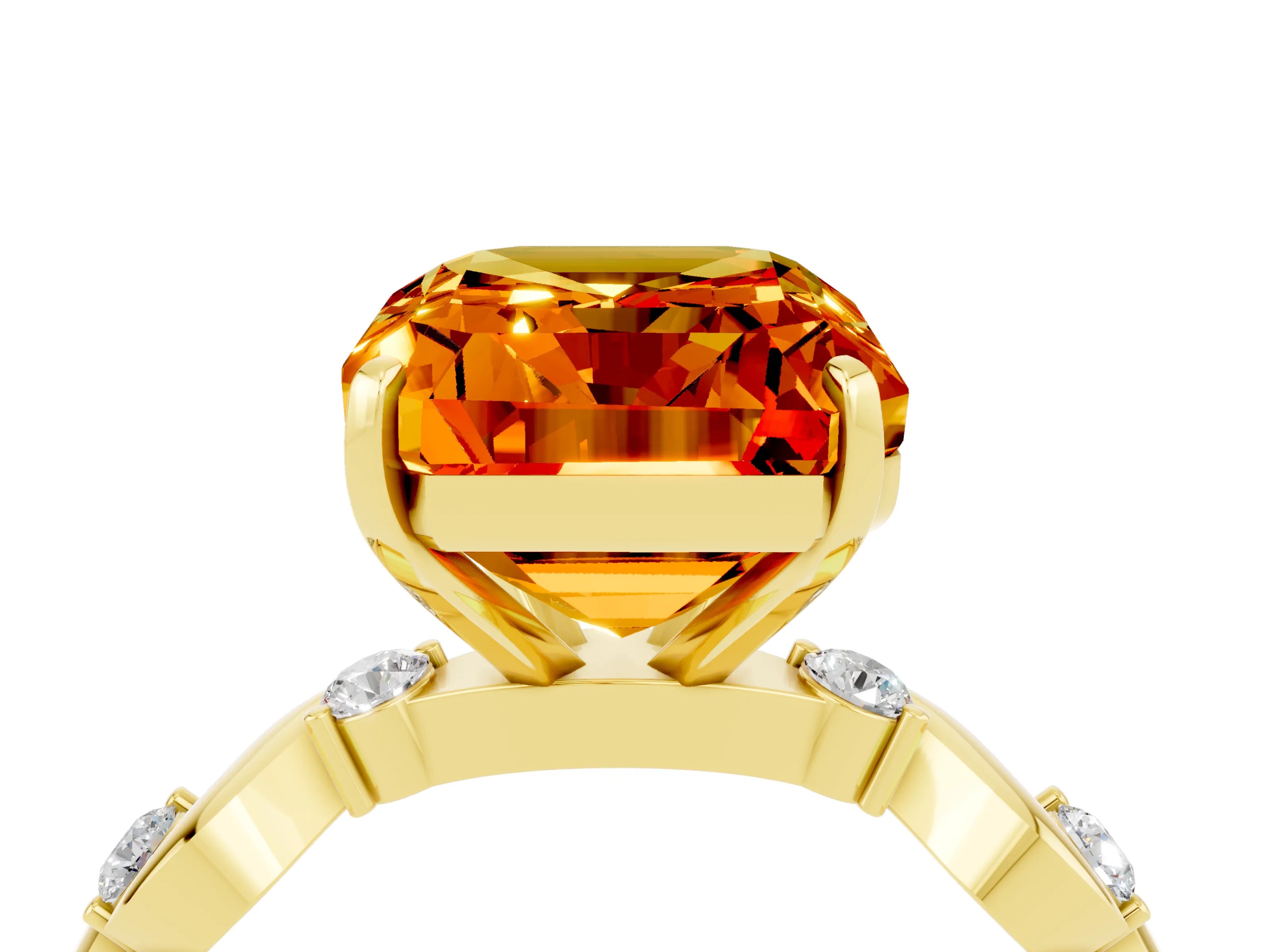 Yellow gold Emerald Cut Citrine Solitaire Twisted Band with Round  Accents and Prong Setting_16