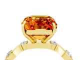 Yellow gold Emerald Cut Citrine Solitaire Twisted Band with Round  Accents and Prong Setting_16