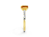 Yellow gold Emerald Cut Citrine Solitaire with Side Baguettes and Channel Set Band_2