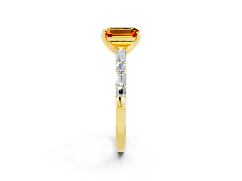 Yellow gold Emerald Cut Citrine Solitaire with Side Baguettes and Channel Set Band_2