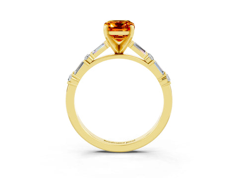 Yellow gold Emerald Cut Citrine Solitaire with Side Baguettes and Channel Set Band_3