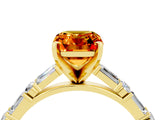 Yellow gold Emerald Cut Citrine Solitaire with Side Baguettes and Channel Set Band_4