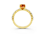 Yellow gold Emerald Cut Citrine Solitaire with Side Stones, Pave Band, Four-Prong Setting_51
