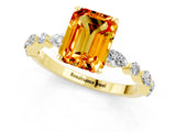 Yellow gold Emerald Cut Citrine Solitaire with Side Stones on a Pavé Band and Four-Prong Setting_1