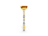 Yellow gold Emerald Cut Citrine Solitaire with Side Stones on a Pavé Band and Four-Prong Setting_2
