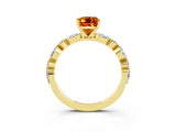Yellow gold Emerald Cut Citrine Solitaire with Side Stones on a Pavé Band and Four-Prong Setting_3