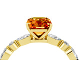 Yellow gold Emerald Cut Citrine Solitaire with Side Stones on a Pavé Band and Four-Prong Setting_4