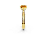 Yellow gold Emerald Cut Citrine Split Shank Engagement Ring with Pavé Band_2