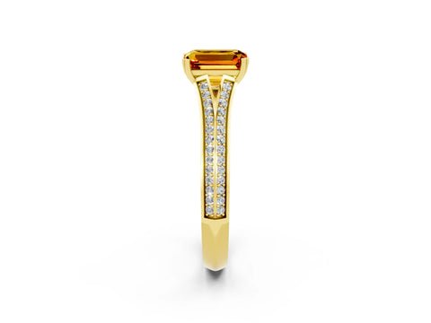 Yellow gold Emerald Cut Citrine Split Shank Engagement Ring with Pavé Band_2