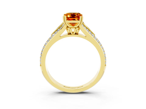 Yellow gold Emerald Cut Citrine Split Shank Engagement Ring with Pavé Band_3