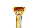 Yellow gold Emerald Cut Citrine Split Shank Engagement Ring with Pavé Band_5