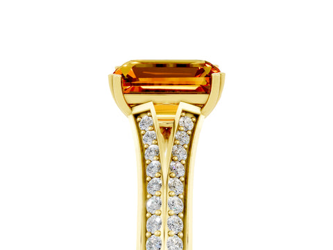 Yellow gold Emerald Cut Citrine Split Shank Engagement Ring with Pavé Band_5