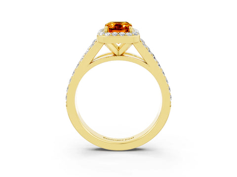 Yellow gold Emerald Cut Citrine Split Shank Halo Ring with Four-Prong Setting_15
