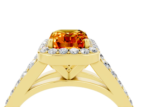 Yellow gold Emerald Cut Citrine Split Shank Halo Ring with Four-Prong Setting_16