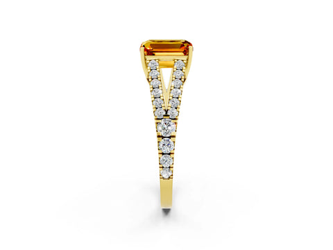 Yellow gold Emerald Cut Citrine Split Shank Pavé Engagement Ring with Four-Prong Setting_34