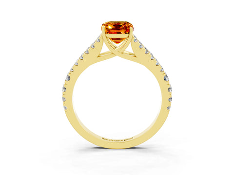 Yellow gold Emerald Cut Citrine Split Shank Pavé Engagement Ring with Four-Prong Setting_35