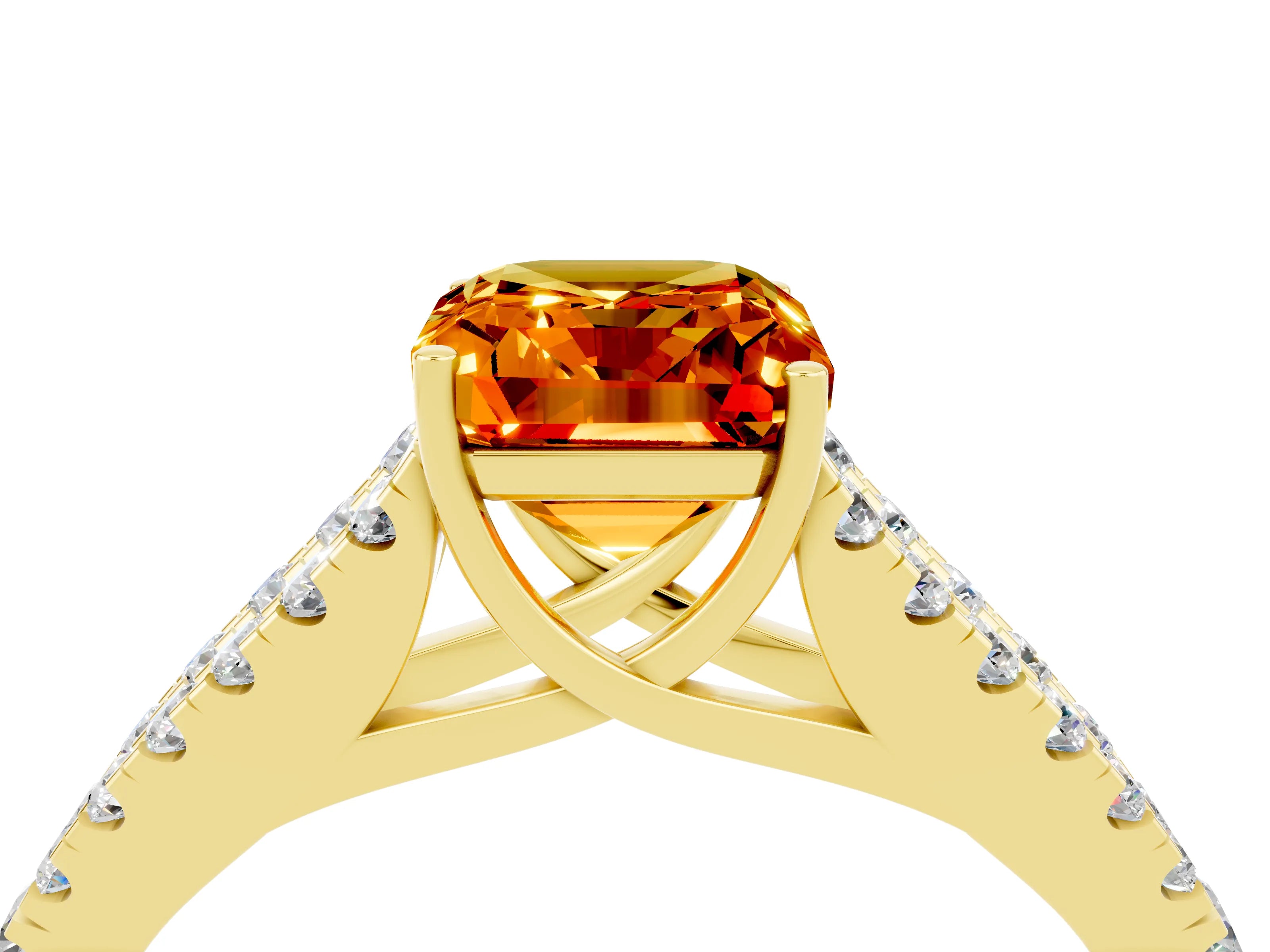 Yellow gold Emerald Cut Citrine Split Shank Pavé Engagement Ring with Four-Prong Setting_36