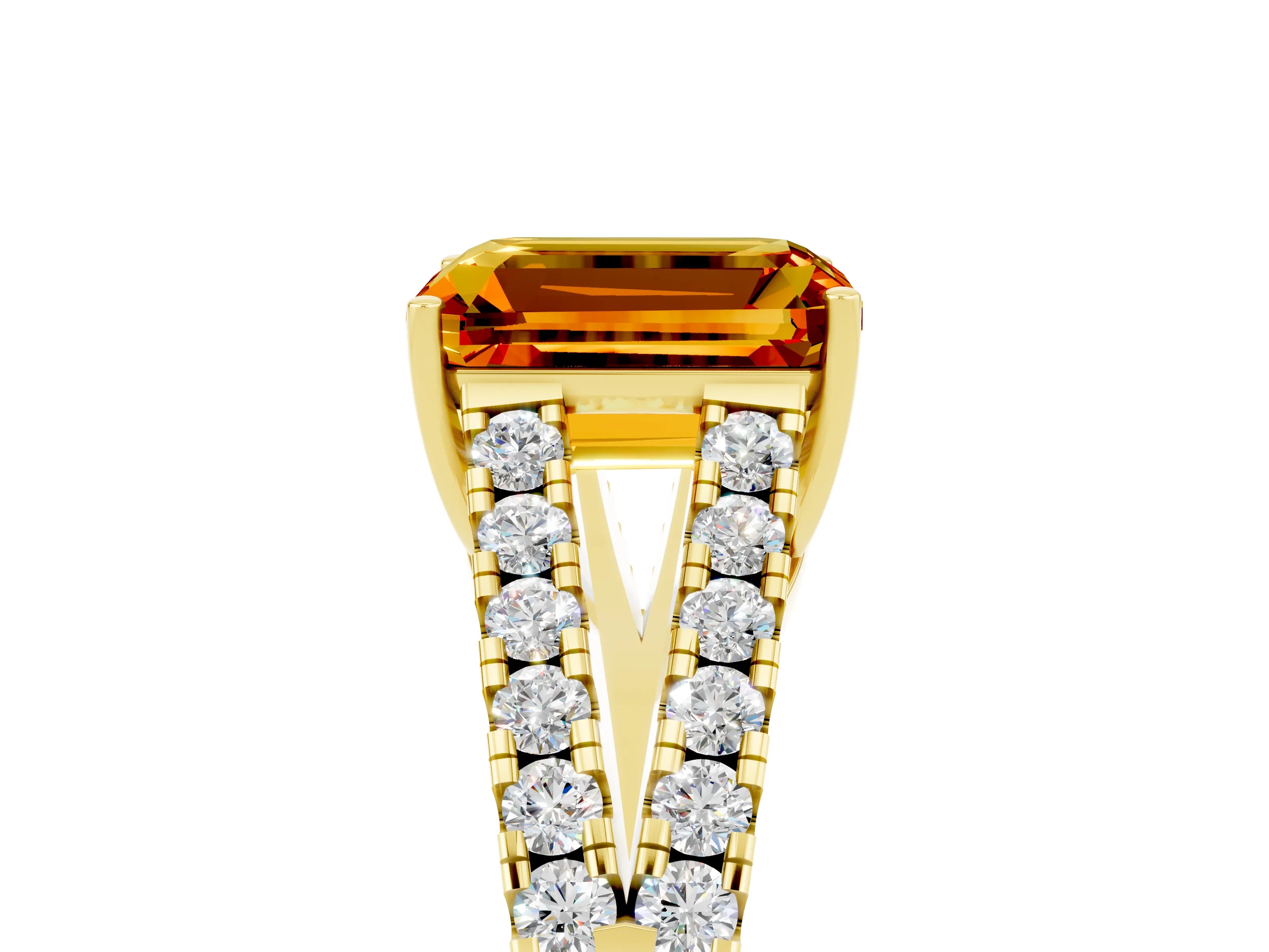Yellow gold Emerald Cut Citrine Split Shank Pavé Engagement Ring with Four-Prong Setting_37