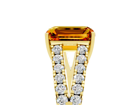 Yellow gold Emerald Cut Citrine Split Shank Pavé Engagement Ring with Four-Prong Setting_37
