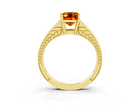 Yellow gold Emerald Cut Citrine Split Shank Ring with Pavé Band and Four-Prong Setting_3