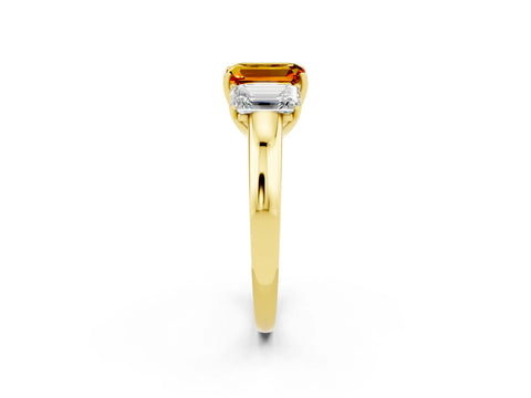 Yellow gold Emerald Cut Citrine Three-Stone Ring with Four-Prong Setting and Classic Band_2