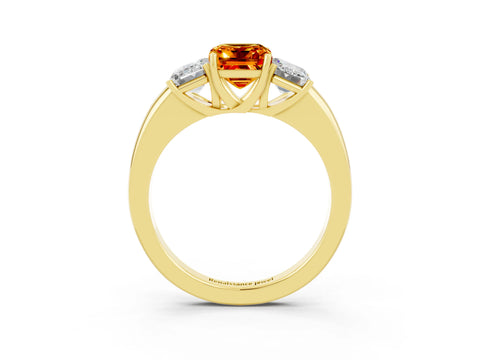 Yellow gold Emerald Cut Citrine Three-Stone Ring with Four-Prong Setting and Classic Band_3