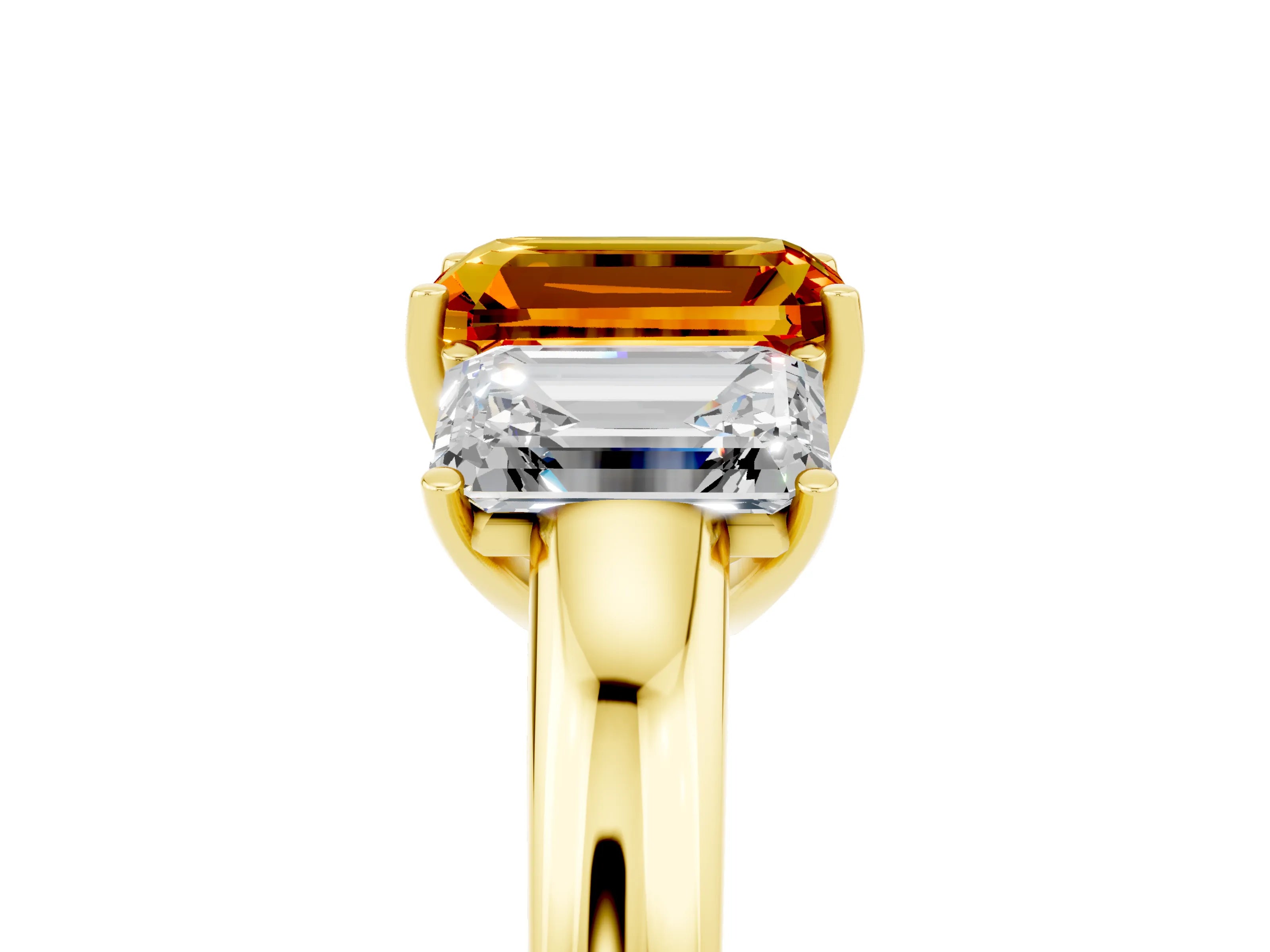 Yellow gold Emerald Cut Citrine Three-Stone Ring with Four-Prong Setting and Classic Band_5