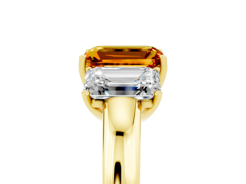 Yellow gold Emerald Cut Citrine Three-Stone Ring with Four-Prong Setting and Classic Band_5