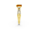 Yellow gold Emerald Cut Citrine Three-Stone Ring with Pavé Split Shank and Four-Prong Setting_2