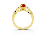 Yellow gold Emerald Cut Citrine Three-Stone Ring with Pavé Split Shank and Four-Prong Setting_3