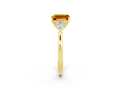 Yellow gold Emerald Cut Citrine Three-Stone Ring with Pear Side Stones and Four-Prong Setting_38