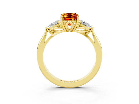 Yellow gold Emerald Cut Citrine Three-Stone Ring with Pear Side Stones and Four-Prong Setting_39