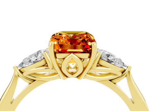 Yellow gold Emerald Cut Citrine Three-Stone Ring with Pear Side Stones and Four-Prong Setting_40