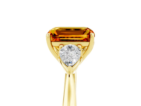 Yellow gold Emerald Cut Citrine Three-Stone Ring with Pear Side Stones and Four-Prong Setting_41
