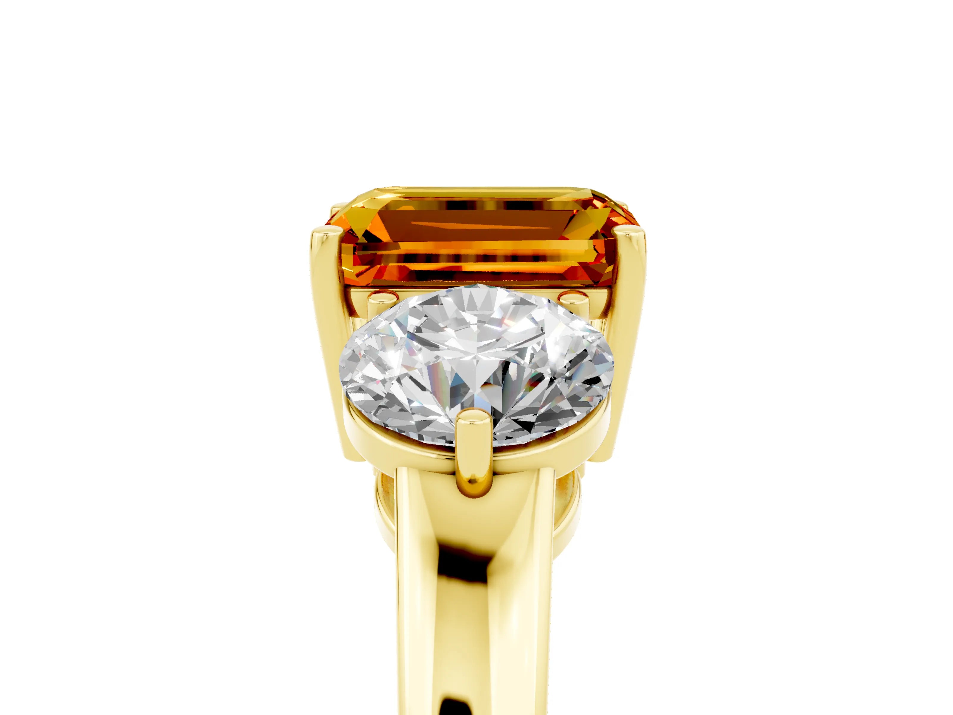Yellow gold Emerald Cut Citrine Three-Stone Ring with Prong Setting and Classic Band_5