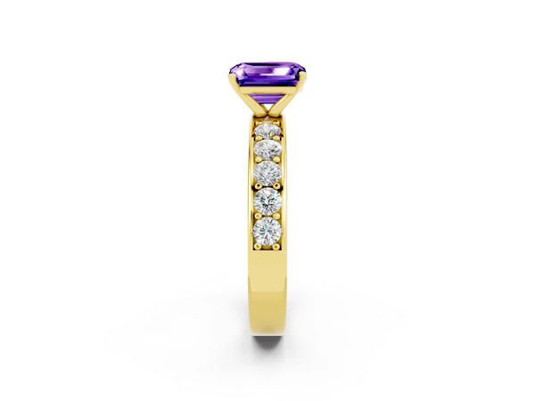Yellow gold Emerald Cut Tanzanite Engagement Ring with Channel Set Round  Band and Prong Setting