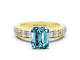 Yellow gold Emerald Cut Cut Channel Set Diamond Engagement Ring with Four-Prong Setting