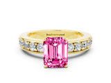 Yellow gold Emerald Cut Cut Channel Set Diamond Engagement Ring with Four-Prong Setting