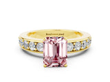Yellow gold Emerald Cut Cut Channel Set Diamond Engagement Ring with Four-Prong Setting