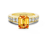 Yellow gold Emerald Cut Cut Channel Set Diamond Engagement Ring with Four-Prong Setting